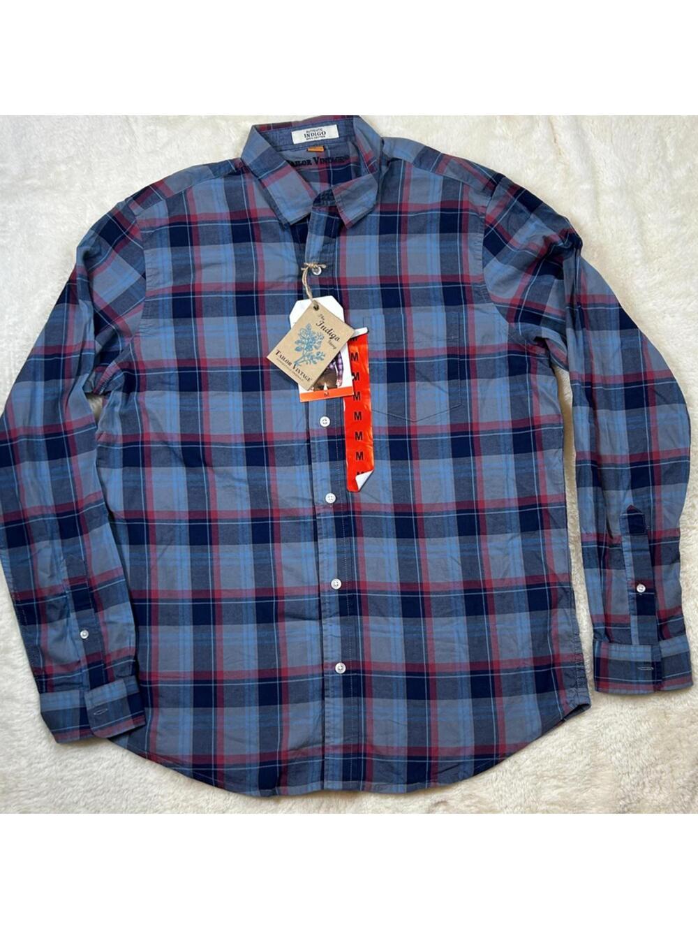 Tailor Vintage Men’s Blue Red Plaid Button Down Shirt Long Sleeve NWT